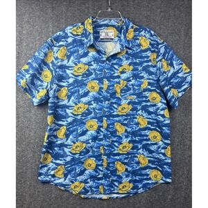 Savage Tacticians XXL Blue Tiger Stripe Button Up Shirt Poppies Grenades SavTac